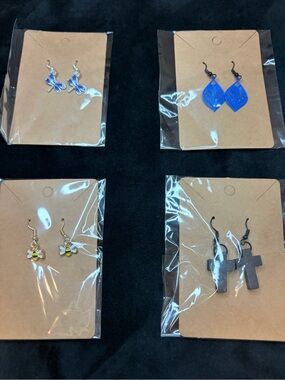 Assorted Women's Earrings (Dragonflies, Cobalt Teardrops, Bumblebee, & Cross)